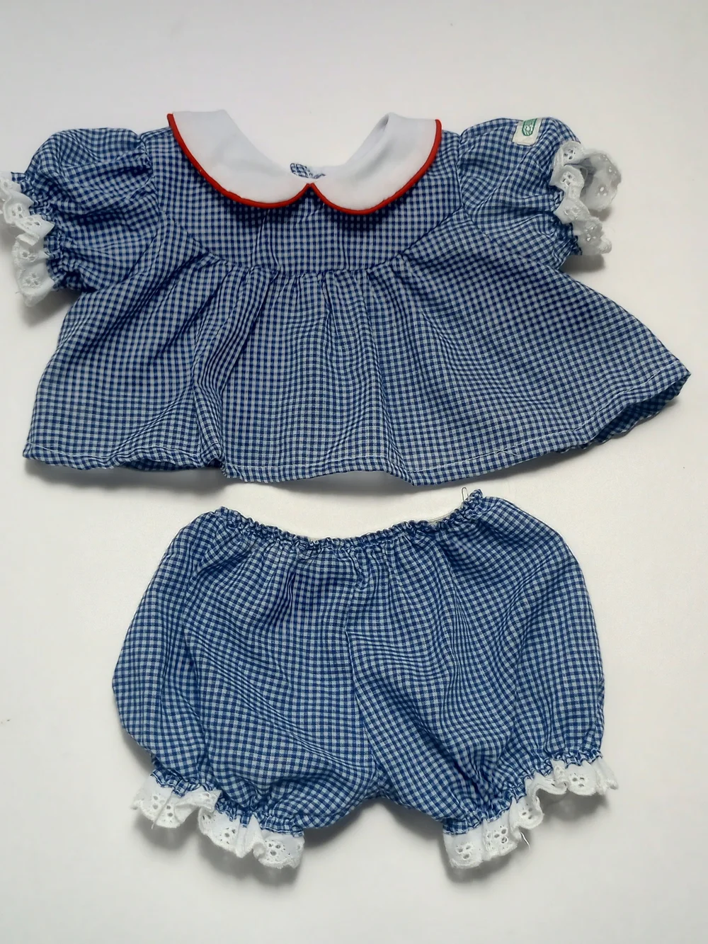 Cabbage Patch Kids Doll Clothes, Dress & Bloomers Blue Check w/Red Piping 15P SS